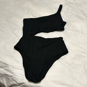 Aerie Black Cut-Out One Piece Swimsuit